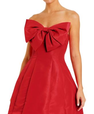 Mac Duggal Women's Strapless Oversized Bow Fit and Flare Mini Dress - Macy's