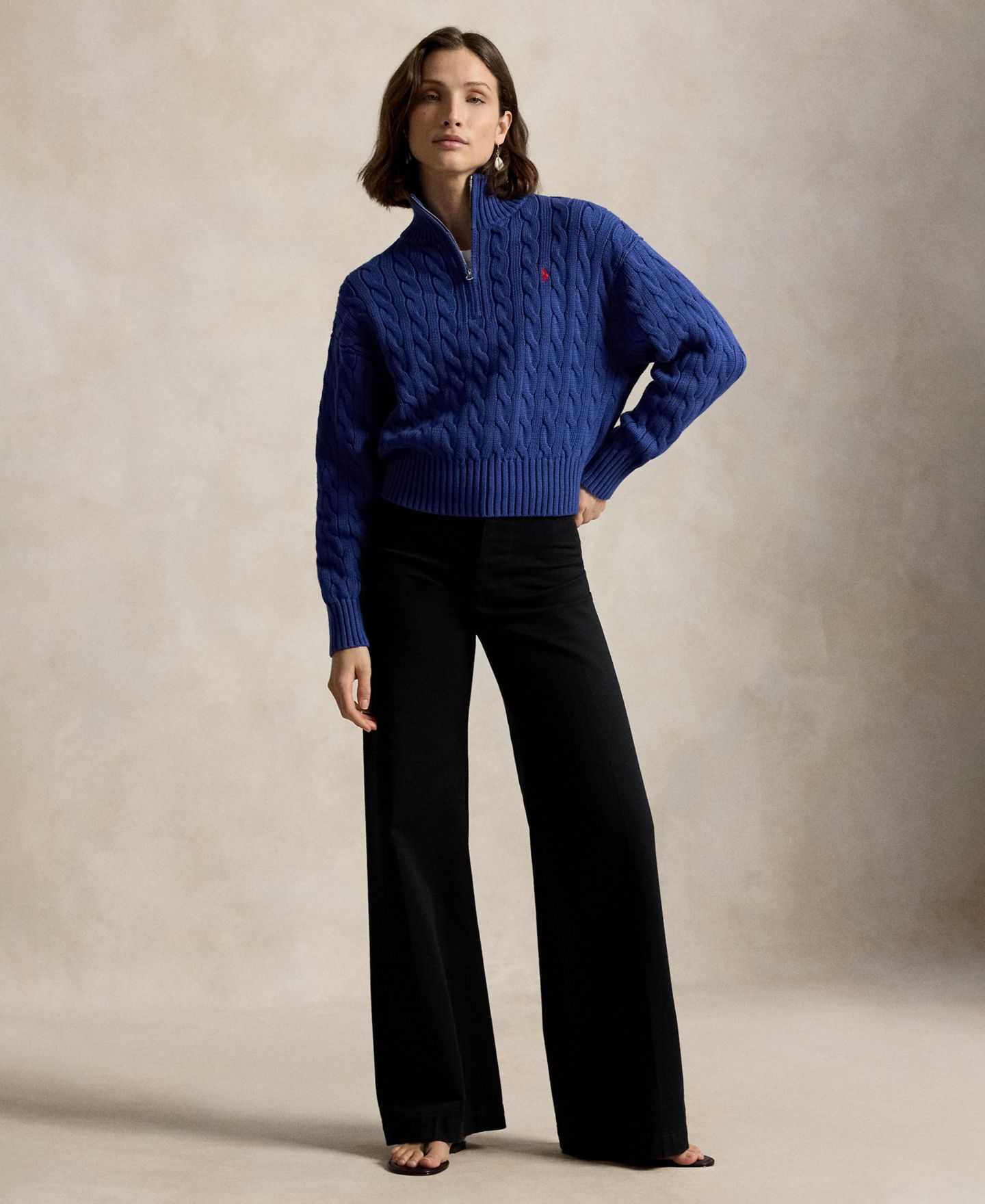 Женский свитер Polo Ralph Lauren Cable-Knit Cotton Quarter-Zip, цвет: Синий — фото 2