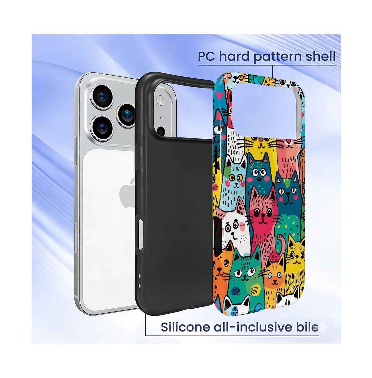 Gonez Case for iPhone 17 Pro, 2-in-1 Dual-Layer Shockproof Protection, Funny Cat Art Glossy