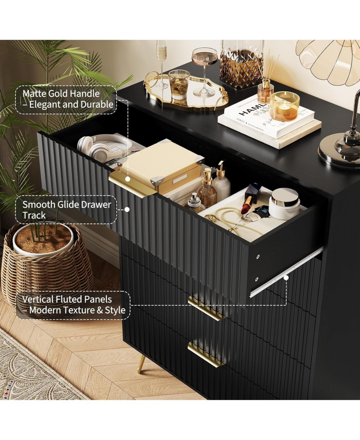 gaomon Drawer Wide Wood Dresser with Metal Handles