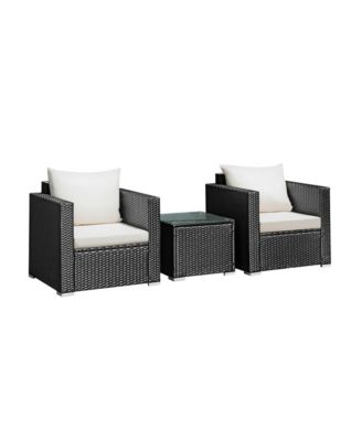 3 Pieces Patio Wicker Conversation Set with Thick Removable Cushions
