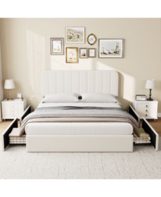 Velvet Upholstered Platform Bed with 4 Drawers - Adjustable Headboard, No Box Spring Needed, Easy Assembly