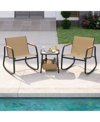 3 Piece Rocking Bistro Chairs and Side Table Set with Storage Bag