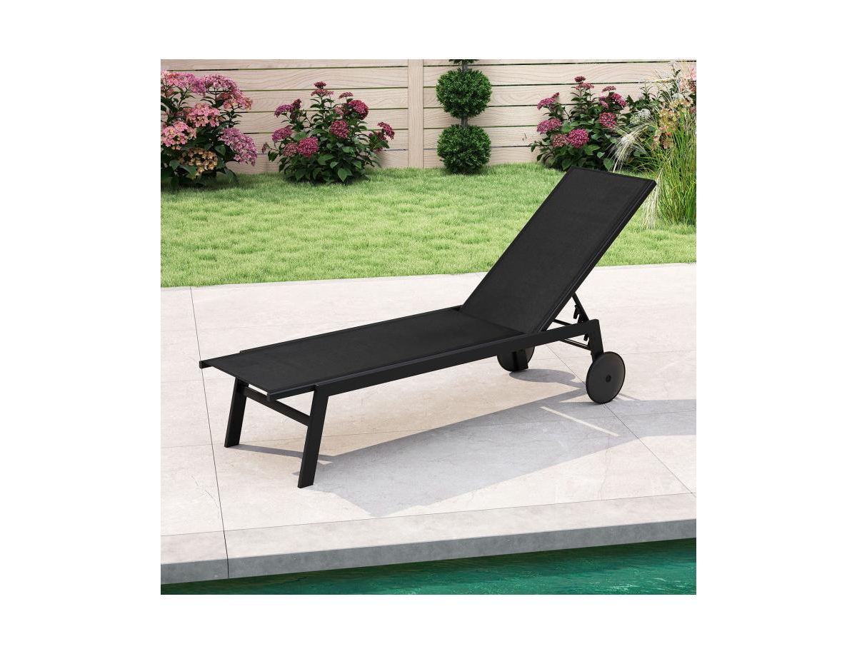 Boyel Living Patio Chaise Lounge Chair with Wheels and 6-Level Adjustable Backrest