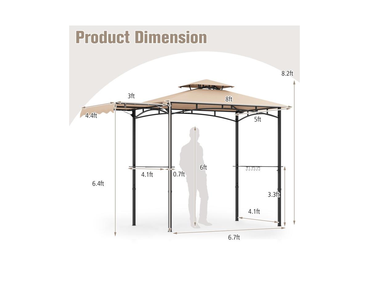 Boyel Living 11 x 5 Feet Grill Gazebo with Side Awning and Double-Tiered Top