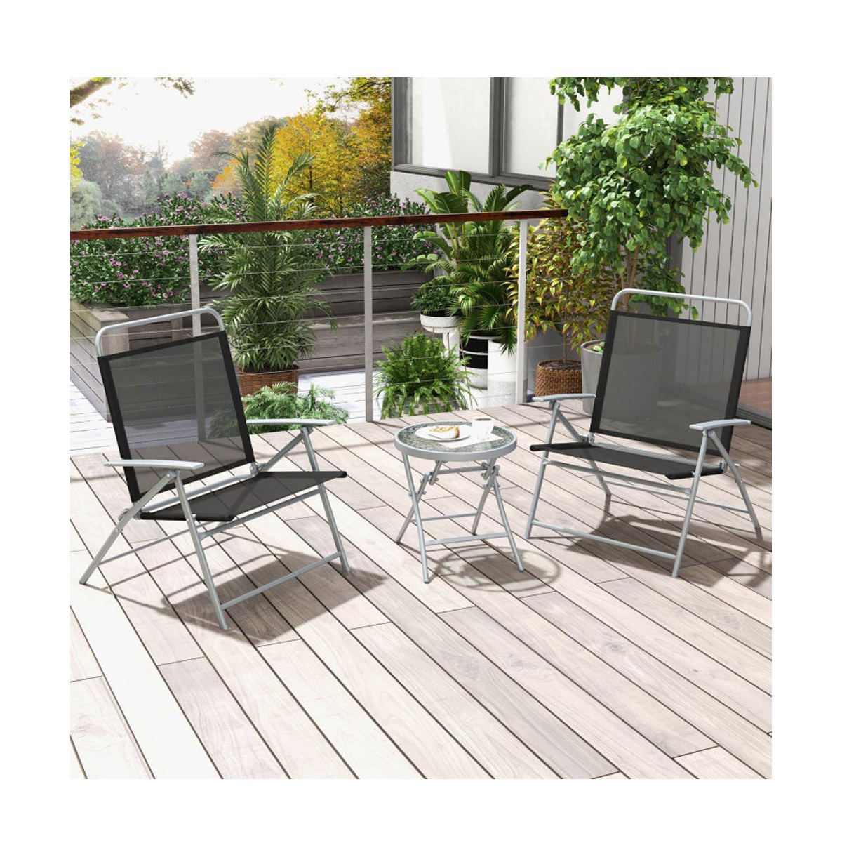 Boyel Living 3 Pieces Patio Folding Chair Set Outdoor Metal Conversation Set
