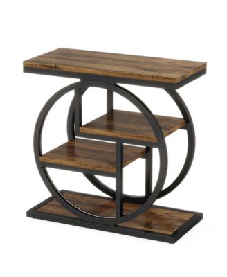 Wood End Table with 4 Tier Storage Shelves for Living Room