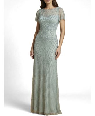 Women's Beaded Flutter Sleeve Gown