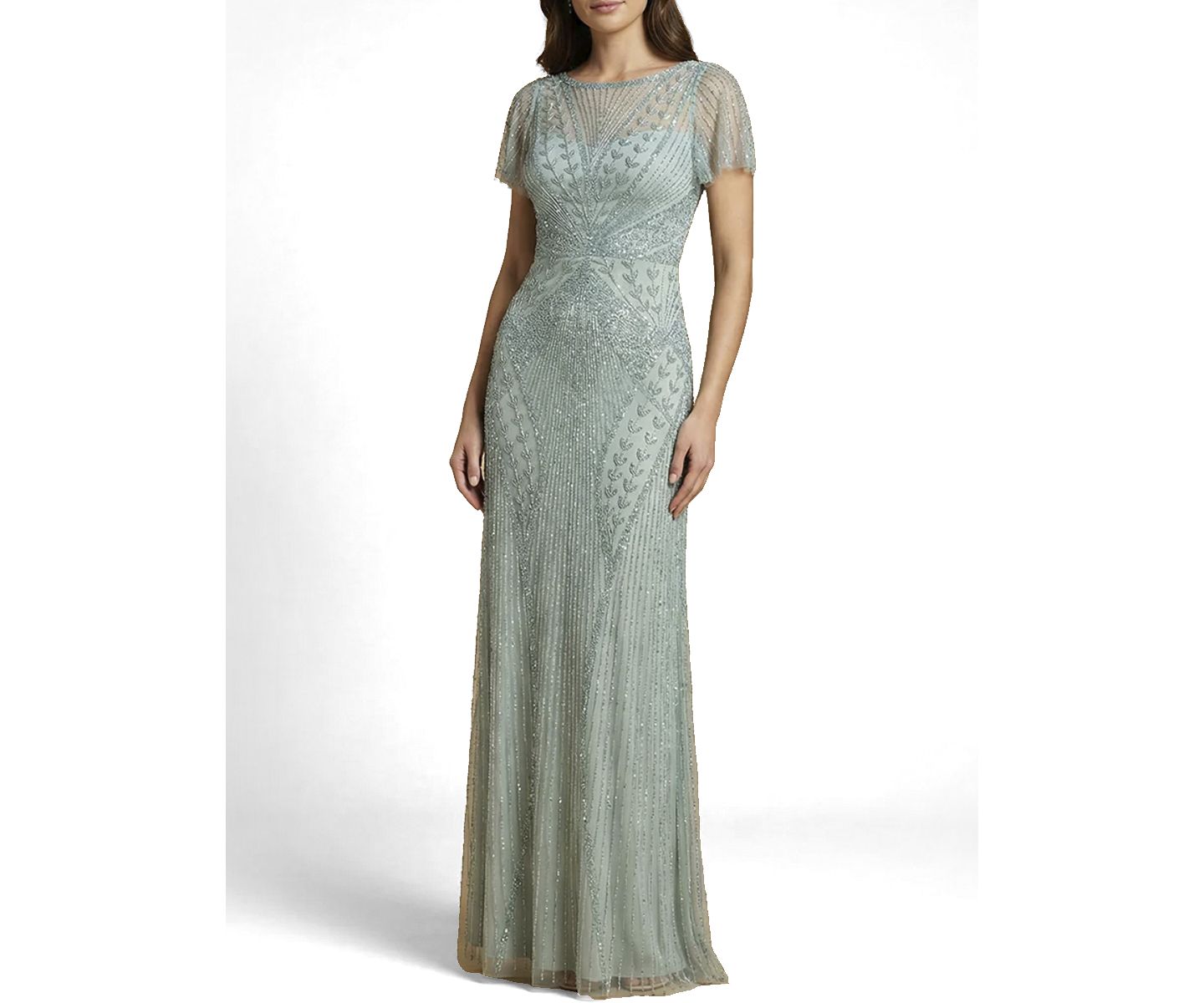 Женские платья Lara Beaded Flutter Sleeve Gown, цвет: Пыльный зелёный — фото 1