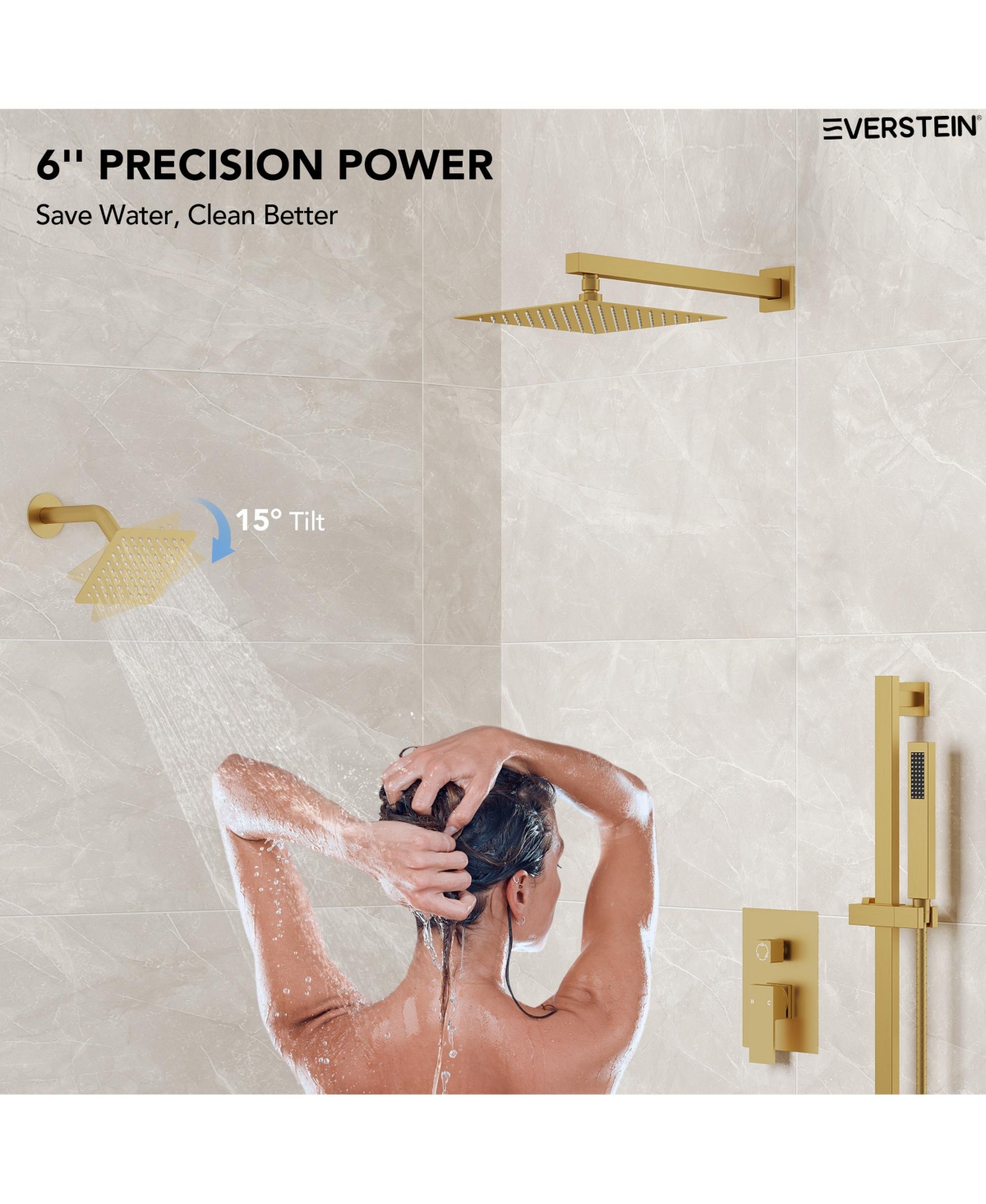 Everstrein 10" High-Pressure Rainfall Shower Faucet with Handheld Spray and Slide Bar Wall Mount Dual Shower Head System