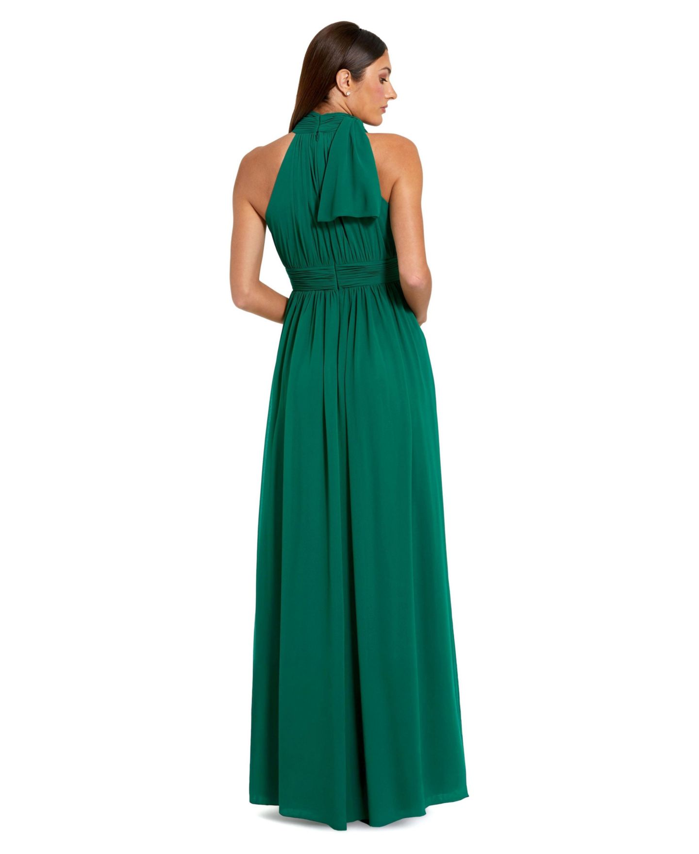 Женские платья Mac Duggal A Line Chiffon Halter Neck Evening Gown, цвет: Глубокий изумрудный — фото 2