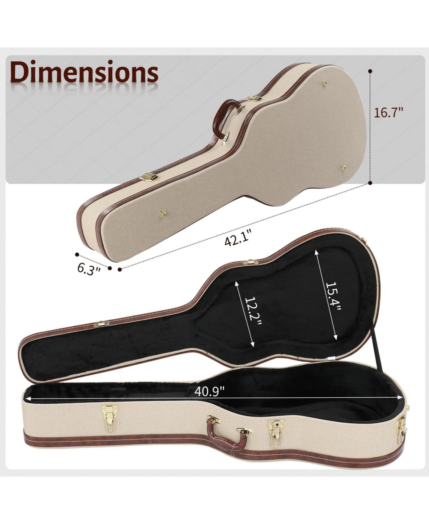 Балетки Yescom 39" Classical Guitar Hard Case with Lock Accessory Compartment for Airline Travel Guitar Hardshell Carrying Case Microgroove, цвет: Natrual — фото 7