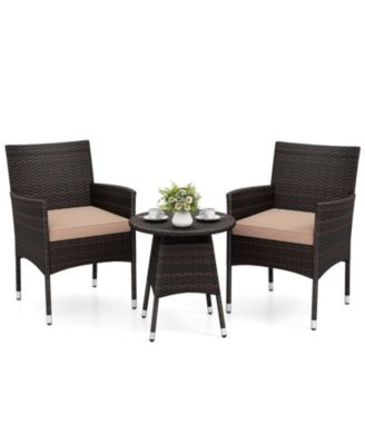 Set of 3 Patio Furniture Set Hand-Woven PE Wicker Conversation Set w/Armchairs