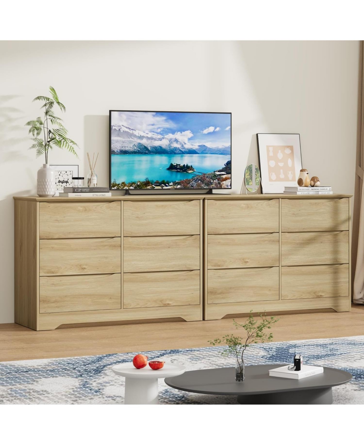 gaomon Wooden Dresser with 6 Drawers, Tall Modern Closet Deep Storage, Large Chest of Drawers Wide Top, Long Storage