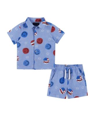 Infant Boys Short Sleeve Patriotic Smile Seersucker Set