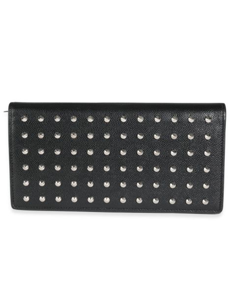 Pre-Owned Saint Laurent Black Grain De Poudre Leather Studded Classic Marquage Flap Wallet