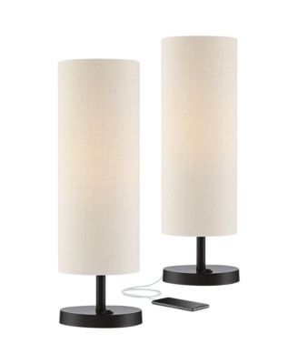 Heyburn Modern Accent Table Lamps 20" High Set of 2 with USB and AC Power Outlet in Base Oatmeal Cylinder Shade for Bedroom Desk