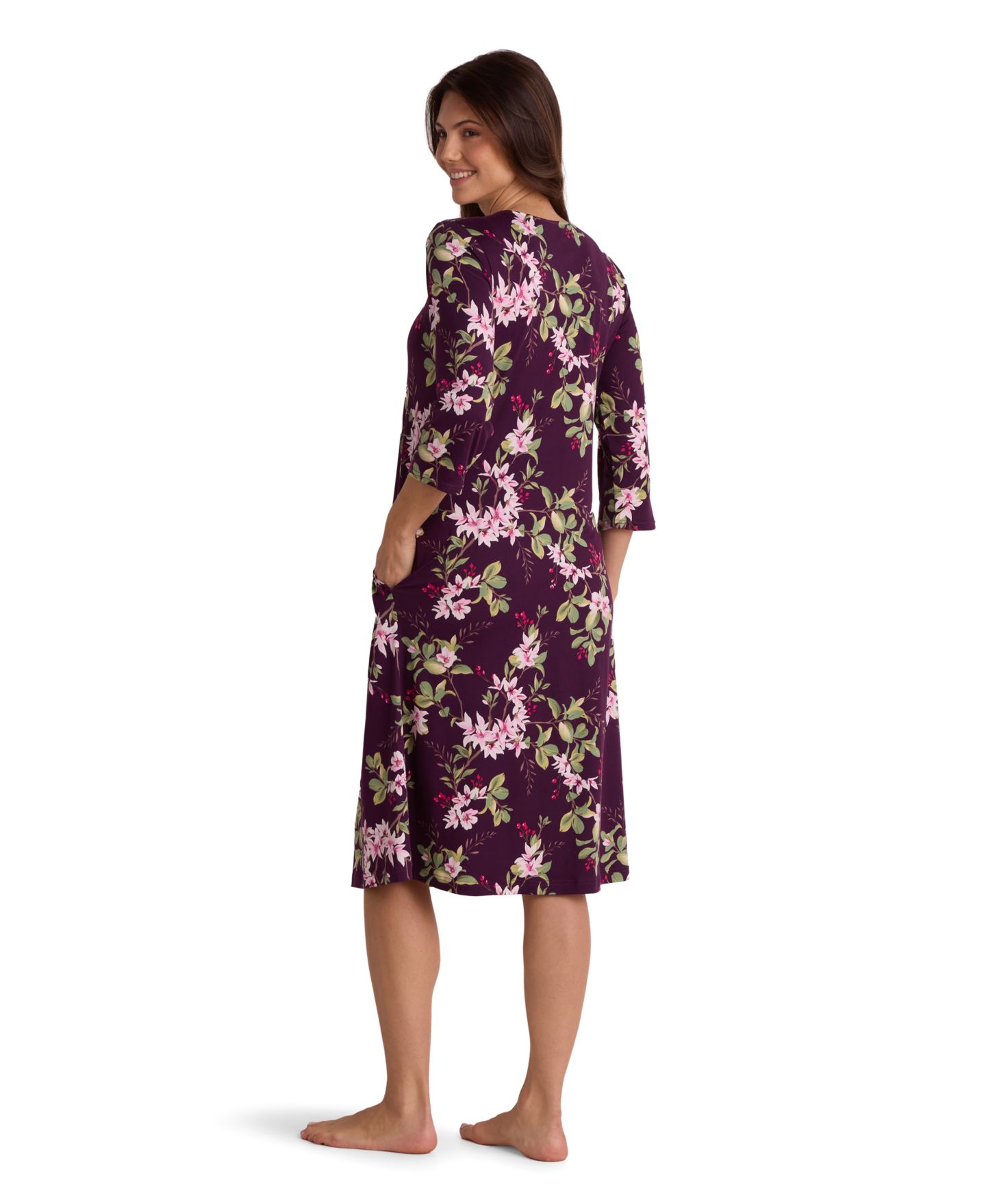 Женские платья Miss Elaine Long-Sleeve Printed Long Gown, цвет: Баклажановый — фото 3