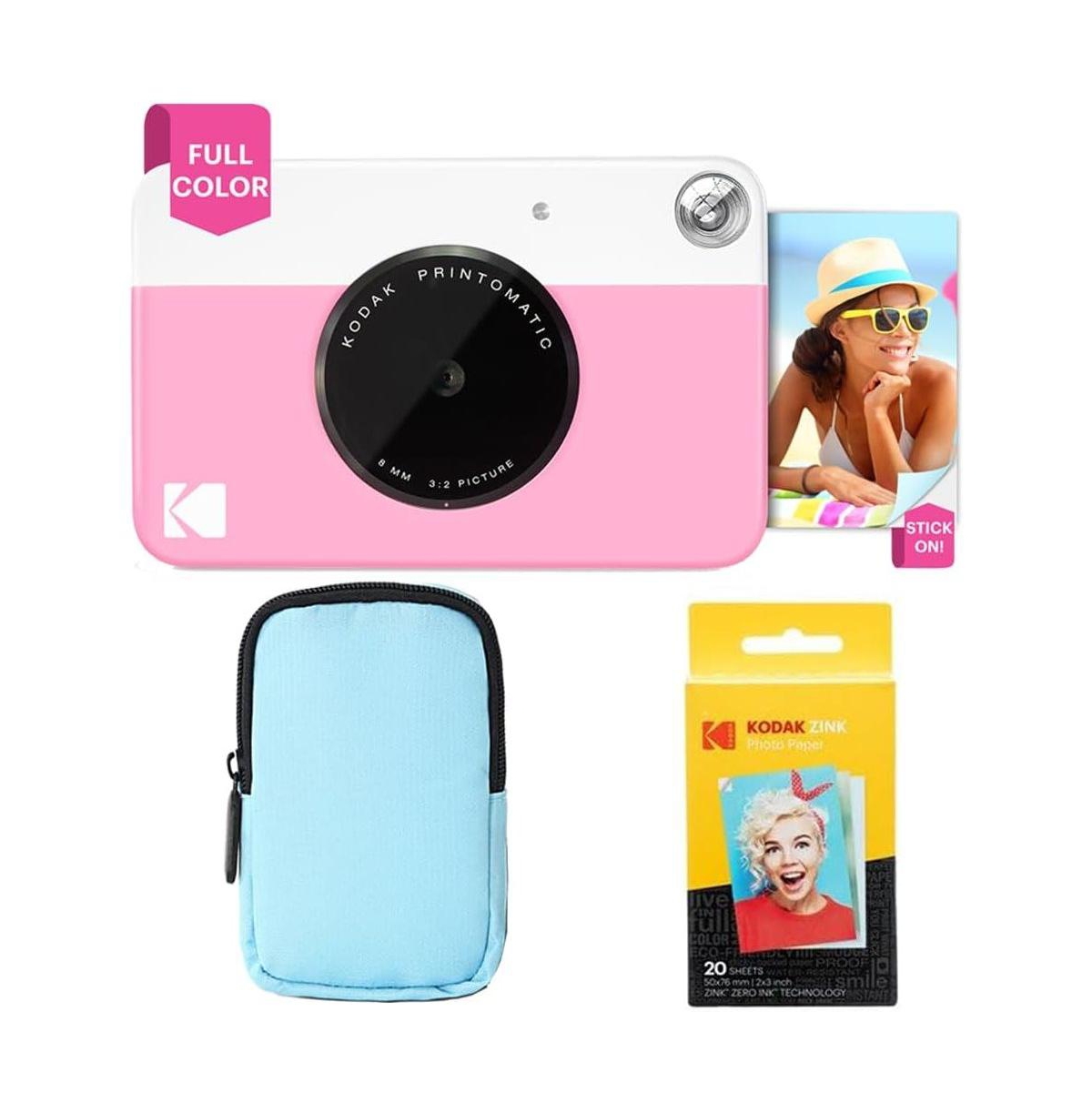 Kodak Printomatic Instant Print Camera Bundle with Soft Case and 20-Pack Zink Photo Paper - Pink