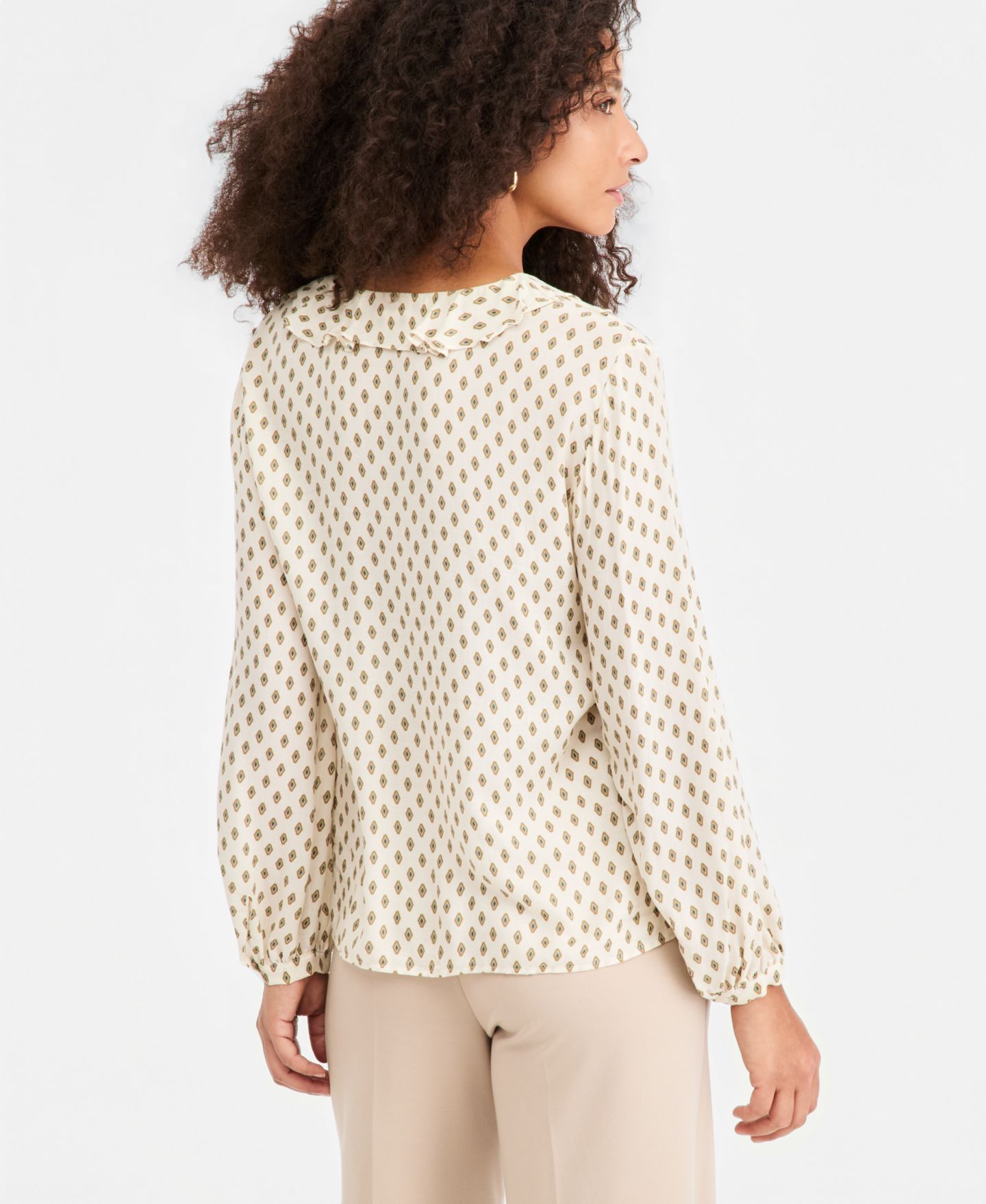 Женская блузка Emme Marella Flounce-Detail V-Neck Long-Sleeve, цвет: Белый — фото 4