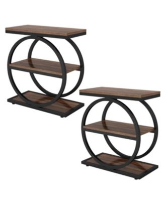 Set of 2 Sofa Side Tables with 3 Tier Storage Shelves