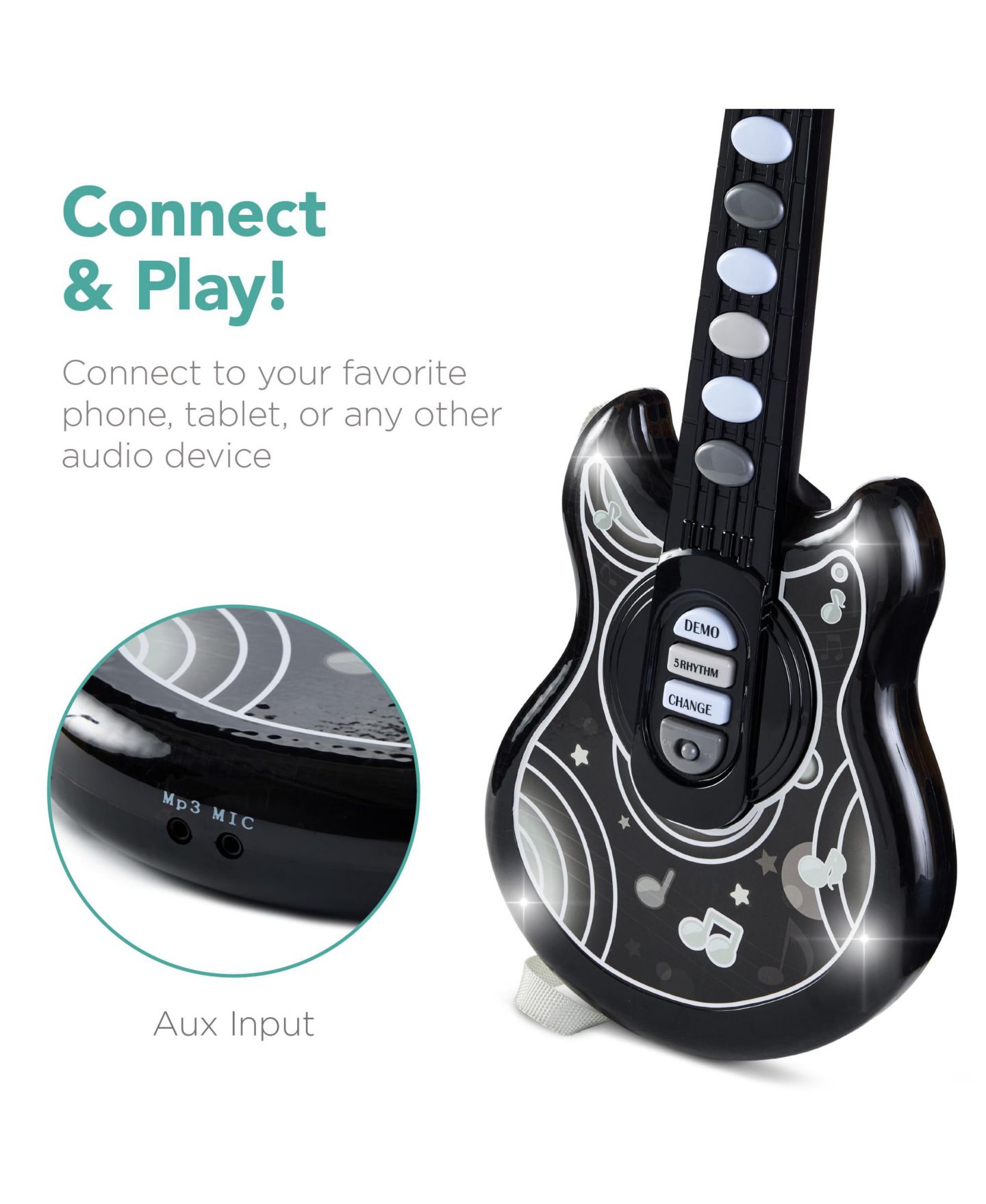Детская игрушка Best Choice Products Musical Guitar with Microphone 5-Piece Playset, Ages 3+, цвет: Чёрный — фото 5