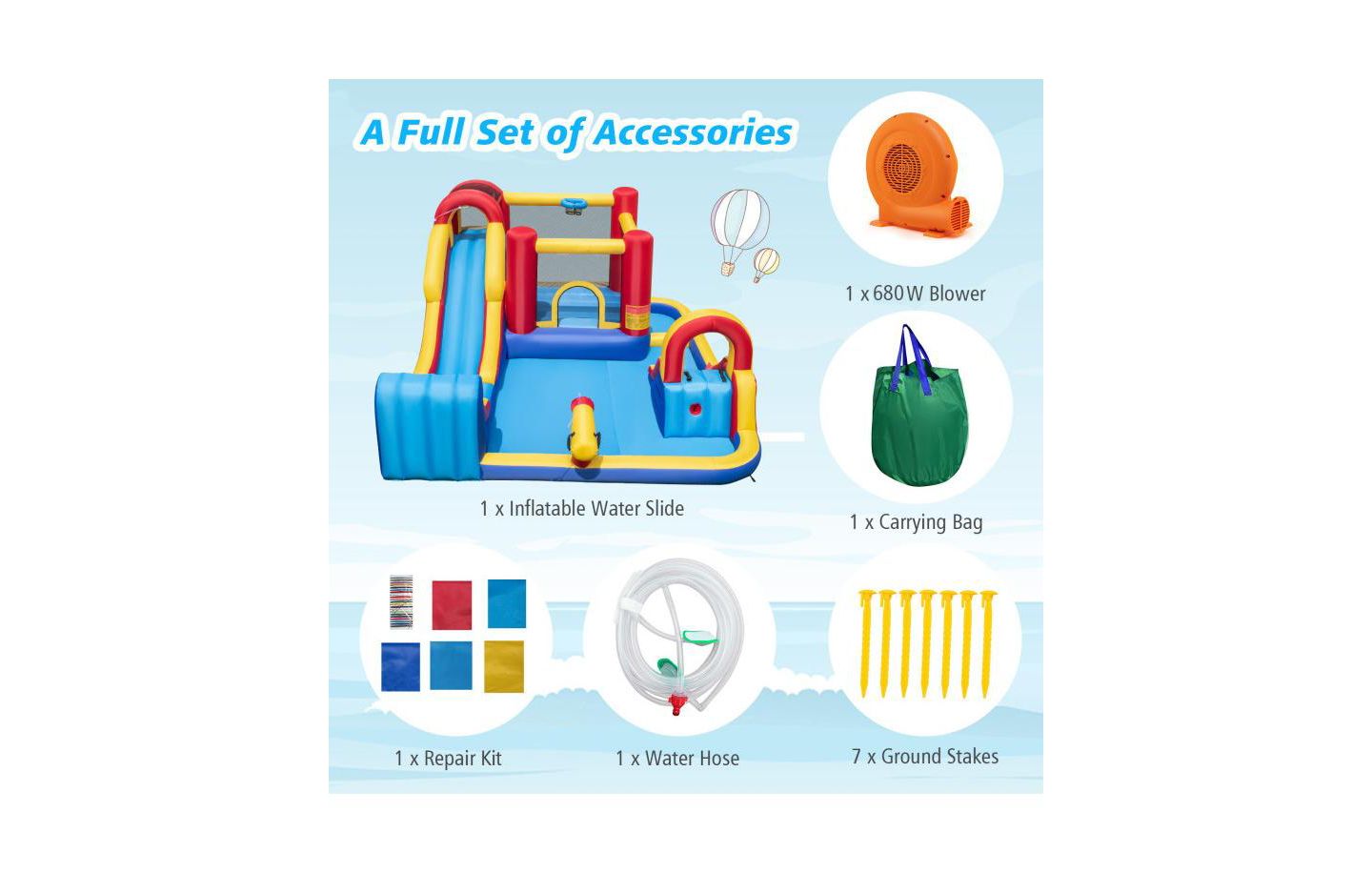 Детская игрушка Slickblue Inflatable Water Slide Bounce House 7-in-1 with 680W Blower, Accommodates Up to 3 Children, Ages 3+, цвет: Красный / Жёлтый — фото 6