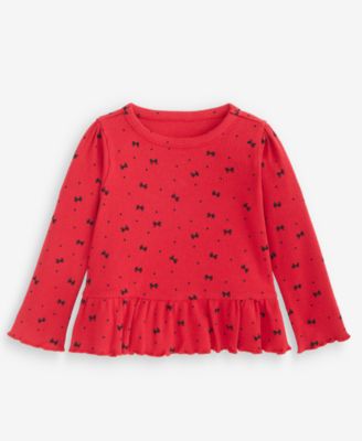 Baby Girls' 3M-24M Mix & Match Long-Sleeve Bow-Print Peplum Ribbed Top