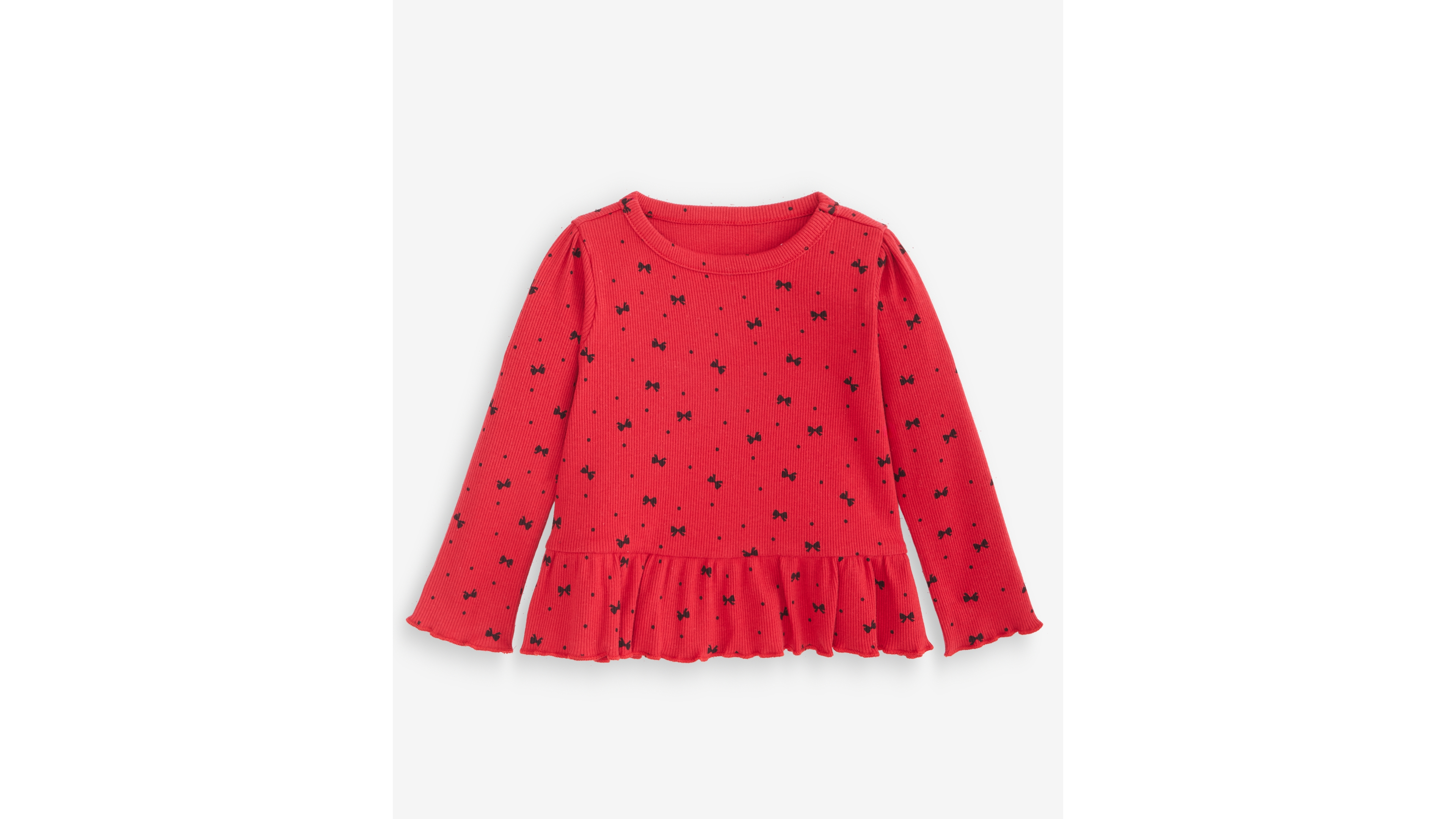 First Impressions Baby Girls' 3M-24M Mix & Match Long-Sleeve Bow-Print Peplum Ribbed Top, Macy's Exclusive