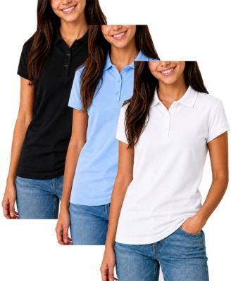 Women's Short Sleeve School Uniform Pique Polo Shirt-3 Pack