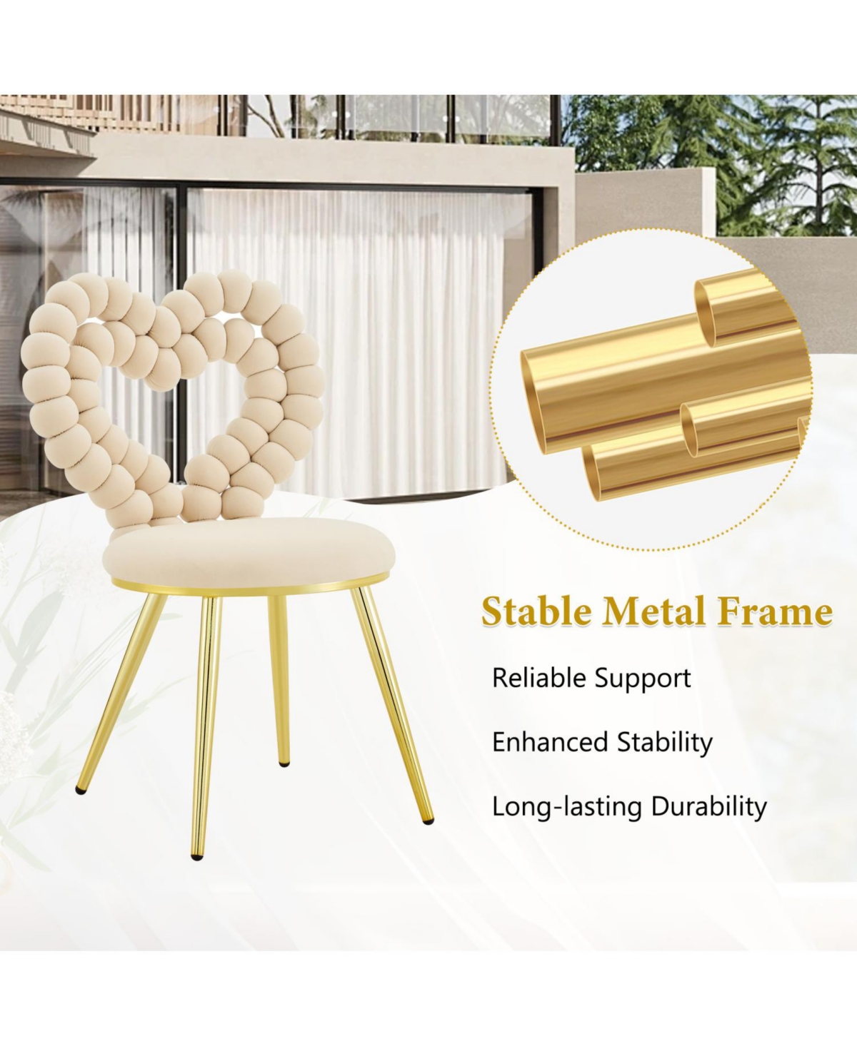 Rainsken Velvet Dining Chairs Set of 2, with Bubble Back, Upholstered Accent Metal Legs, for Room, Living Bedroom