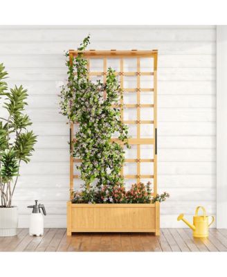 72" Cedar Planter and Trellis Combo  C Freestanding Garden Tower in Honey