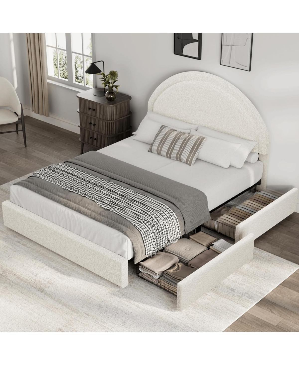 gaomon Boucle Bed Frame with Storage Drawers