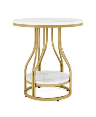 2 Tier Round End Table with Metal Frame for Living Room