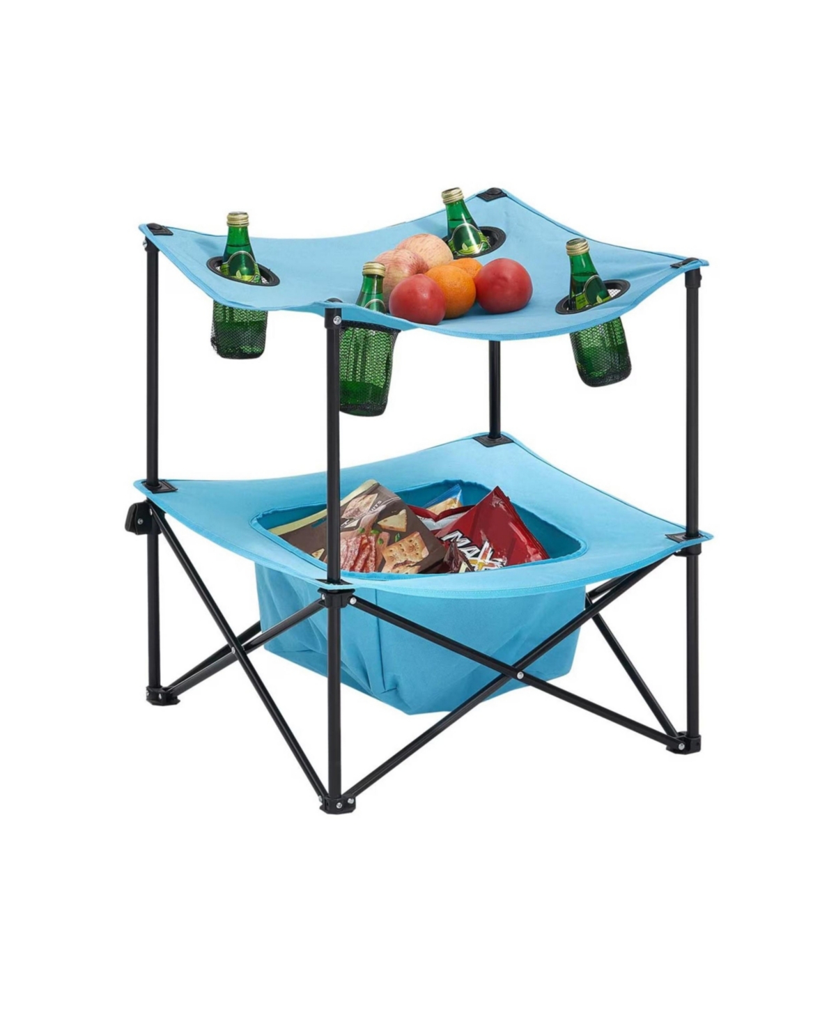 Yiortwo Folding Portable Camping Table Outdoor Picnic Square Table with 4 Cup Holders Storage Basket and Carry Bag