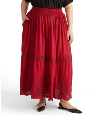 Plus Size Tosca Embroidered Linen Maxi Skirt