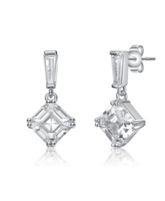 Dainty Gold Plated Princess and Baguette CZ Drop Earrings