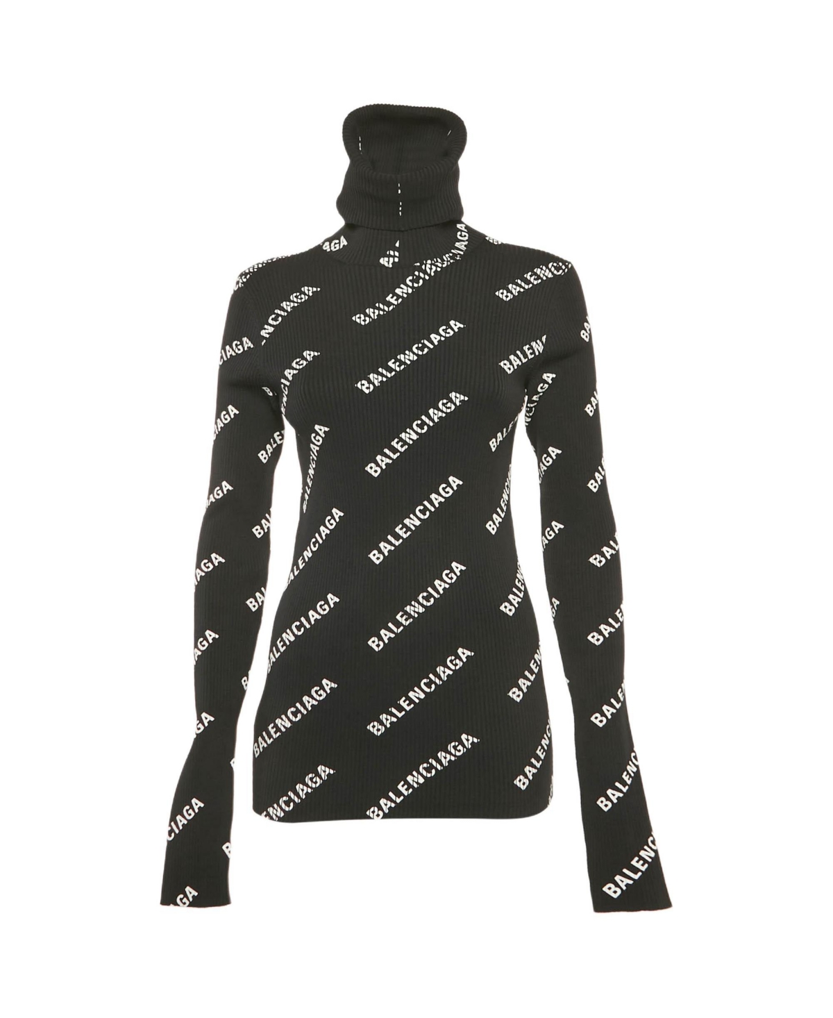 Pre-Owned Balenciaga Women's Logo Print Rib Knit Turtleneck Sweater