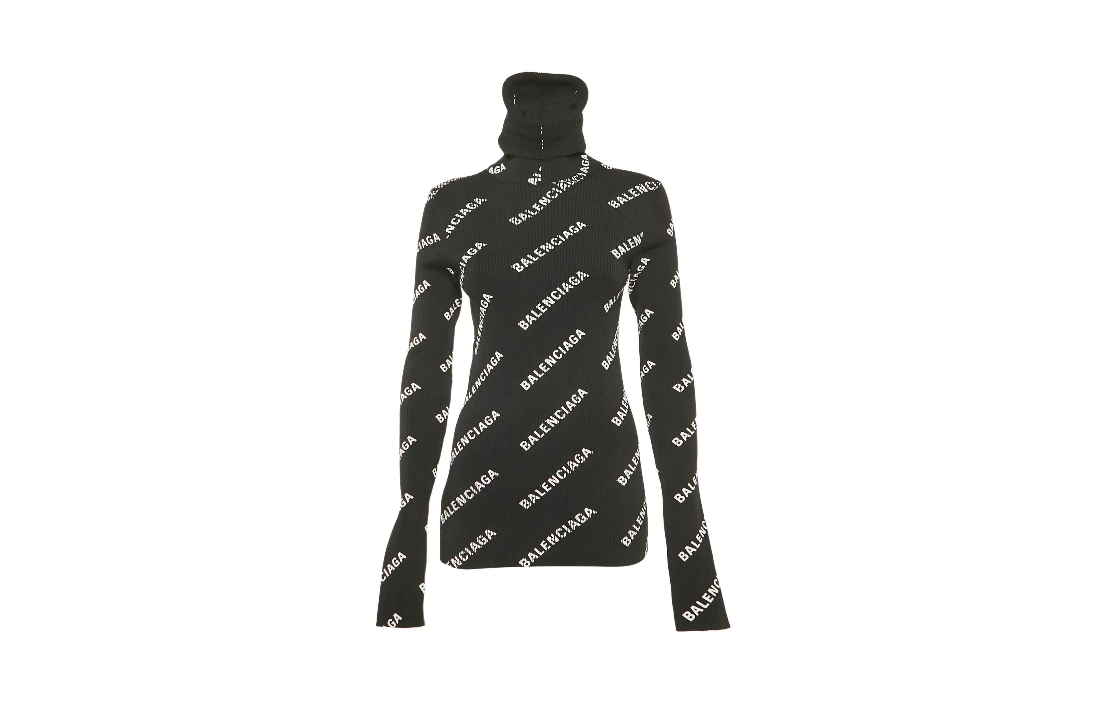 Pre-Owned Balenciaga Women's Logo Print Rib Knit Turtleneck Sweater