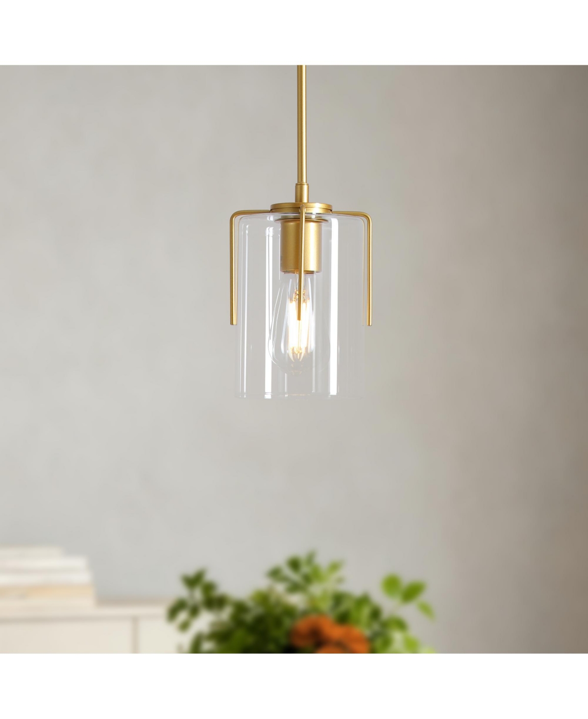 Midola Farmhouse Pendant Light, 1-Light Clear Glass Kitchen Island Light for Dining Table, Adjustable Modern Hanging Ceiling Fixture for Home