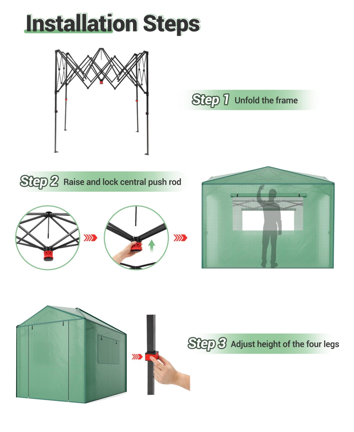 gaomon Walk-In Greenhouse with Galvanized Steel Frame, Pe Cover, Roll-Up Zipper Doors and Mesh Windows for Outdoor Growing