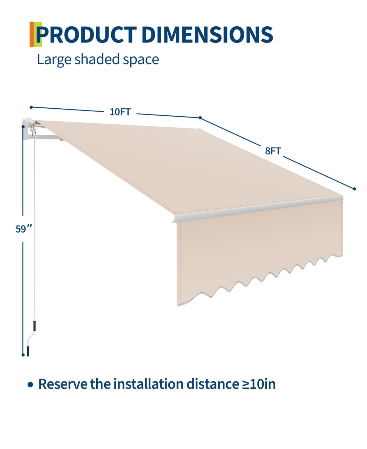 gaomon Manual Retractable Patio Awning with Crank Handle, Adjustable Shade and Aluminum Frame for Deck, Garden or Balcony