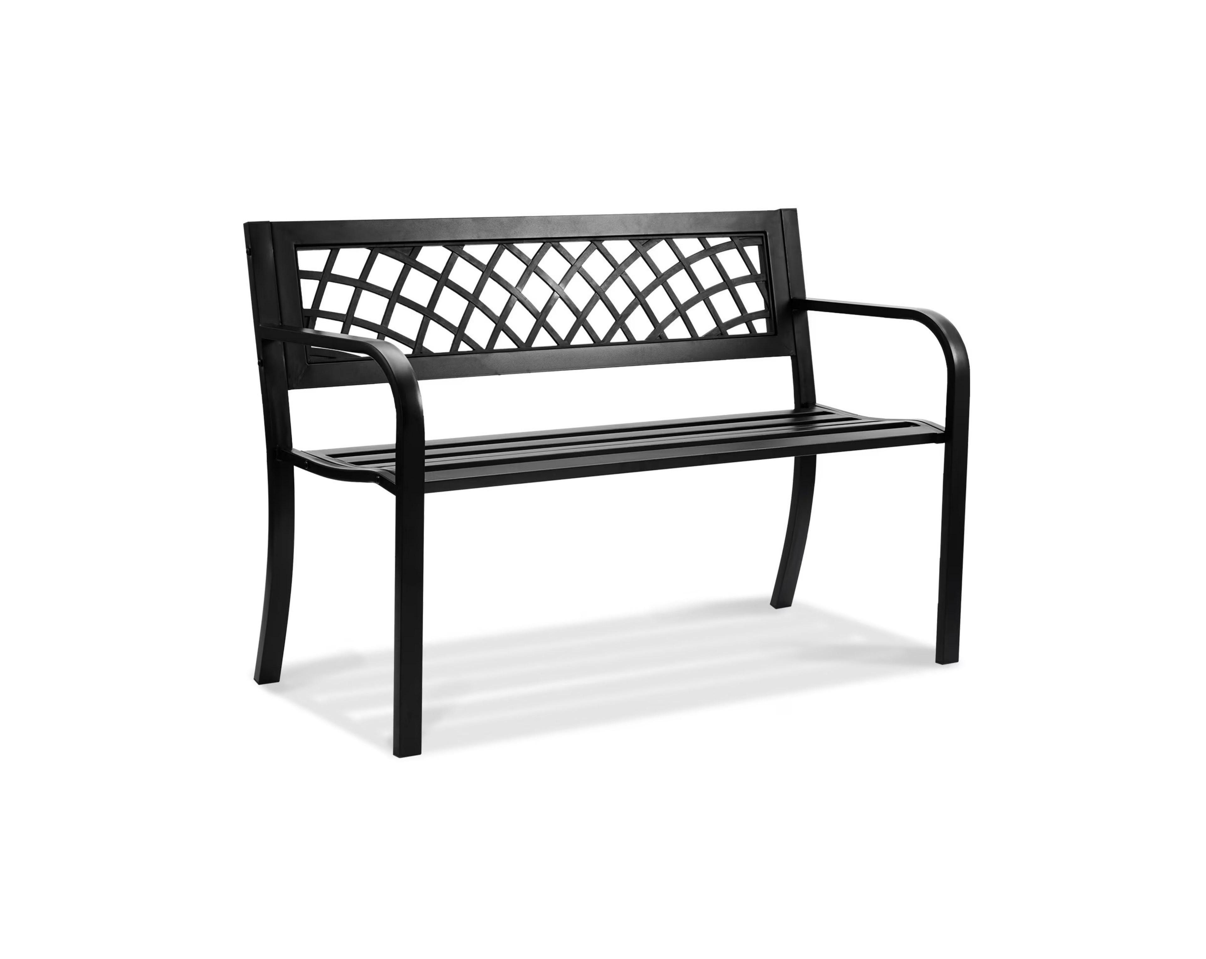 Yiortwo 46 Inch Outdoor Metal Garden Bench with Backrest and Armrests