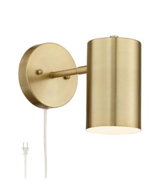 Modern Wall Lamp with USB Port Polished Brass Plug-In 5" Light Fixture Cylinder Metal Shade for Bedroom House Reading Home