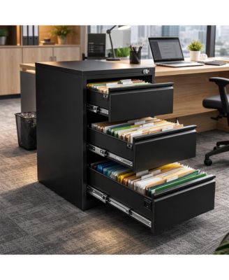 Lockable Side-Pull Filing Cabinet, 3-Drawer Metal Filing Cabinet, Office Storage Cabinet, Steel File Organizer, Suitable for Letterhead