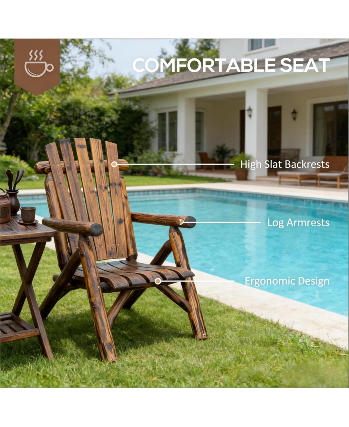 Yiortwo Double Adirondack Loveseat with Built-In Ice Bucket Table, Wooden Patio Chair