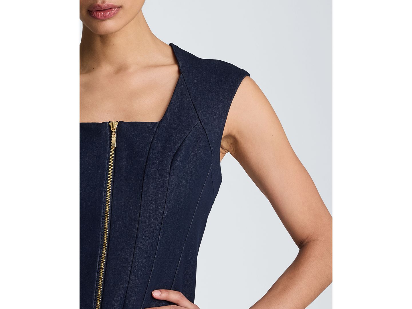 Женское платье Kenneth Cole Square Neck Zipper Front Mini, цвет: Индиго искусственный джинсовый — фото 4