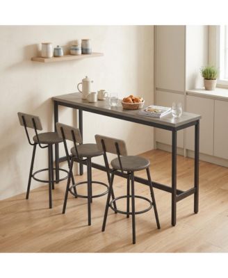 Long Bar Table Set with 3 PU Upholstered Stools, Industrial Style for Home