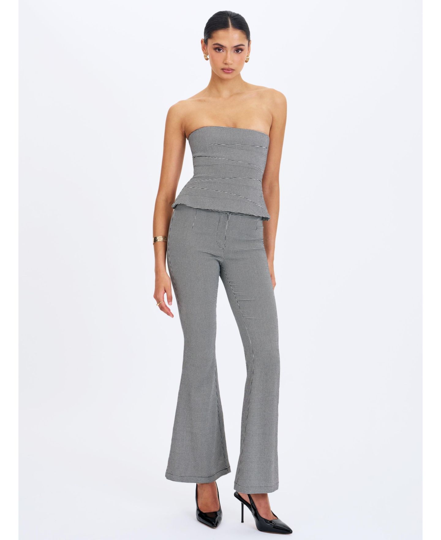 Женский топ Miss Circle Ulla Micro-Houndstooth Strapless Peplum, цвет: Серый — фото 7