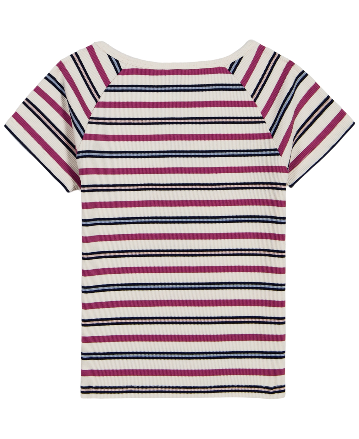 Tommy Hilfiger Girls' 7-16 Striped Ribbed V-Neck Short-Sleeve Top
